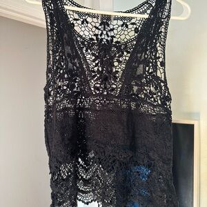 Black Lace Crochet Tank Top